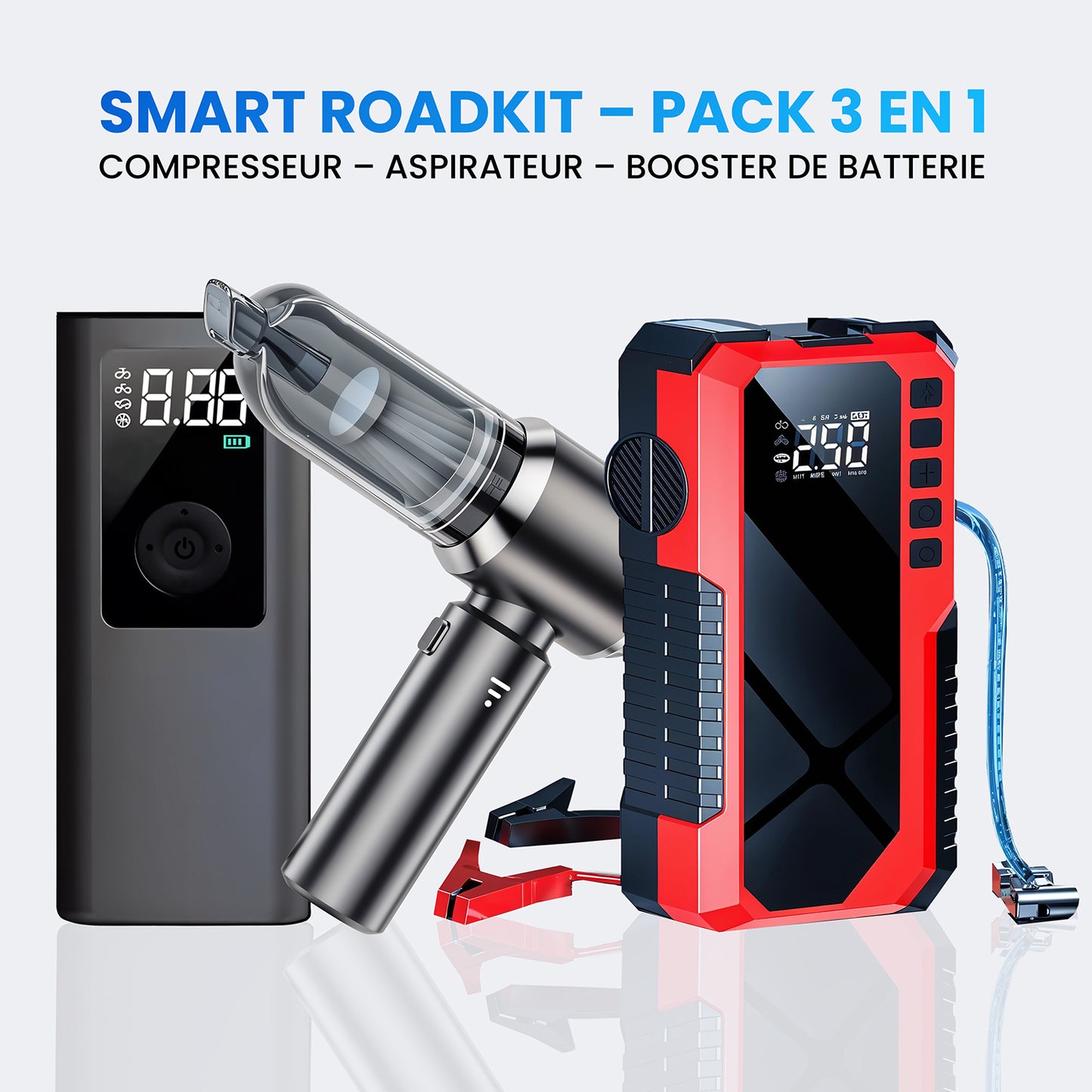 Pack 3-en-1 Auto Essentiel – Booster, Aspirateur & Compresseur